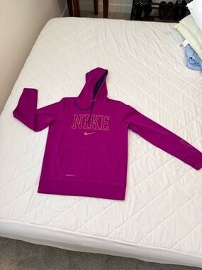 Nike Magenta Hoodie with Gold Swoosh